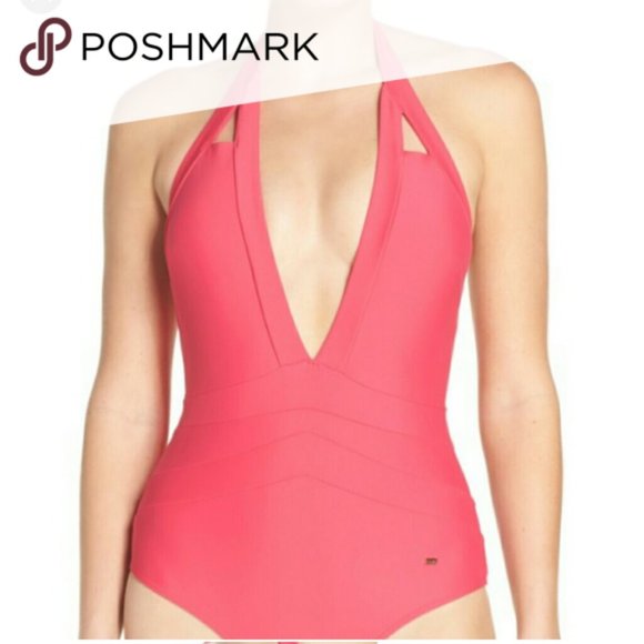 NWT Ted Baker Bright Pink Ralinda Halter One Piece Swimsuit.  SZ Ted 0/US 2 - Picture 2 of 2